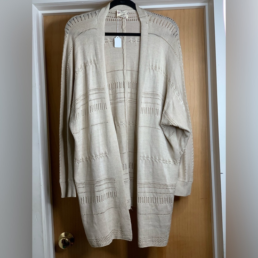 Hippie Rose Beige Open Duster Cardigan - size L/XL